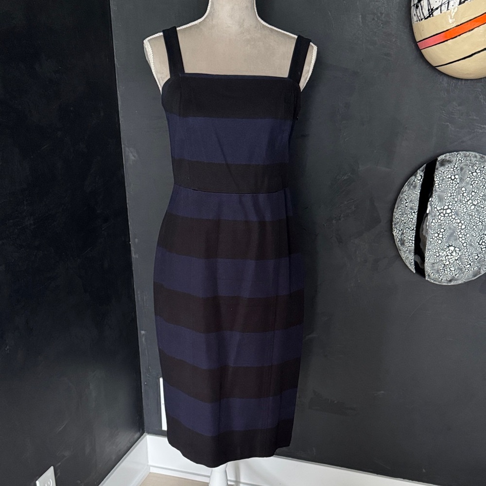 Banana Republic Navy and Black Striped Midi Dress